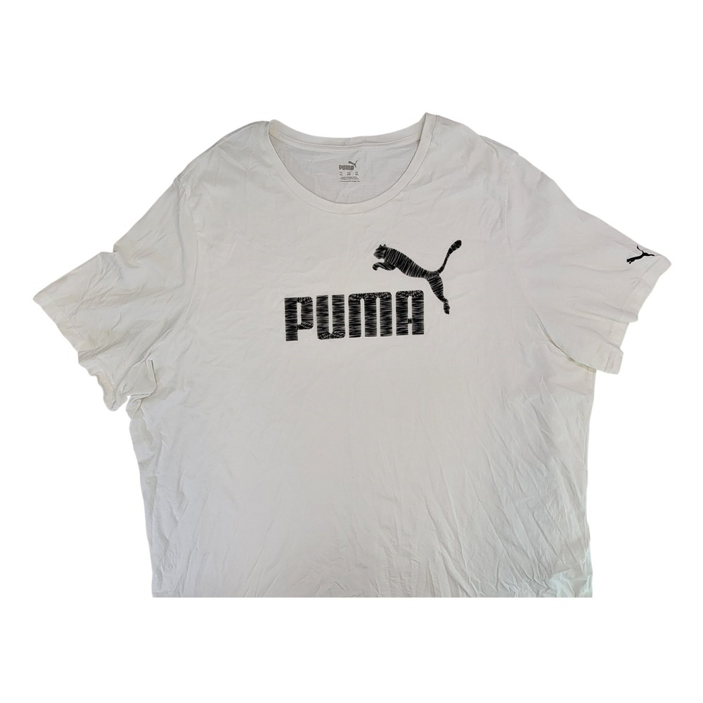 Puma Mens 4XL Graphic T Shirt White Black Logo Short Sleeve Tee Top